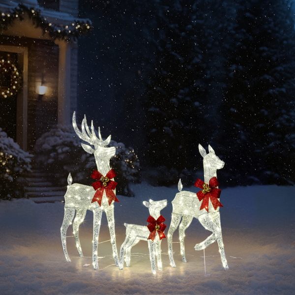 3pcs 4FT  银色 家庭麋鹿 210LED暖白灯 闪粉网纹布 圣诞灯饰麋鹿 31V 3.6W 英规-9