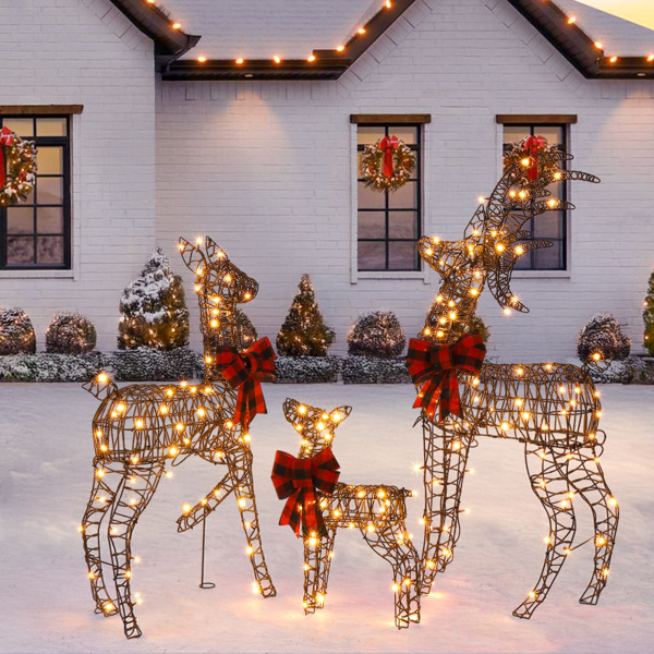 3pcs 4FT  棕色绕藤 家庭麋鹿 210LED暖白灯 塑料 圣诞灯饰麋鹿 31V 3.6W 英规-11