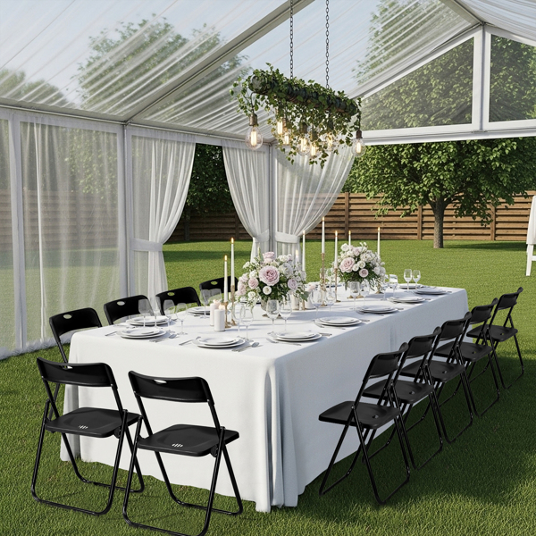 10pcs 黑色 铁框架 庭院塑料折叠椅-4