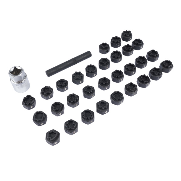 车轮锁拆卸工具 32pc Wheel Lock Lug Nut Master Key Set Removal Socket Tool Kit for Mercedes-Benz-7