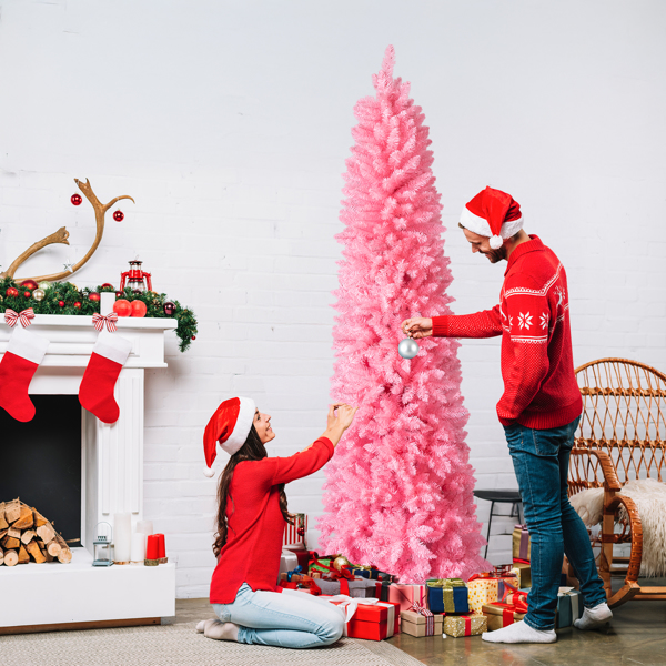 7.5ft  桃粉色  圣诞树  铅笔树 1075枝头 自动树  PVC 圣诞树-3