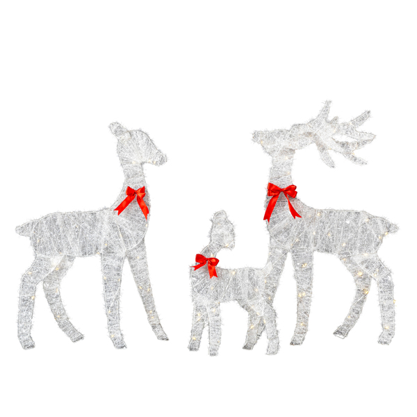 3pcs 2.4FT  白色葱丝 2D 家庭麋鹿 110L暖白光皮线灯 绕线 圣诞灯饰麋鹿 4.5V 3.6W-12