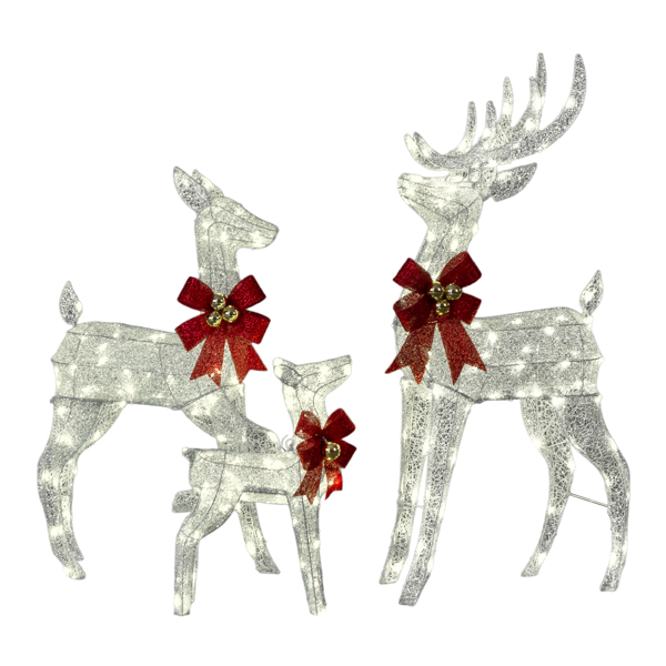 3pcs 4FT  银色 家庭麋鹿 210LED暖白灯 闪粉网纹布 圣诞灯饰麋鹿 31V 3.6W 英规-14