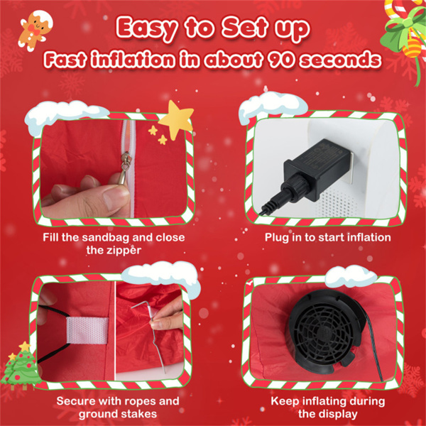 9.5英尺充气坐式圣诞老人装饰-4个内置LED灯210T聚酯快速充气户外圣诞装饰-8