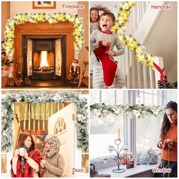 9英尺逼真的圣诞花环预亮50个暖LED定时器180个提示猩猩莓PVC/PE室内/室外使用-5