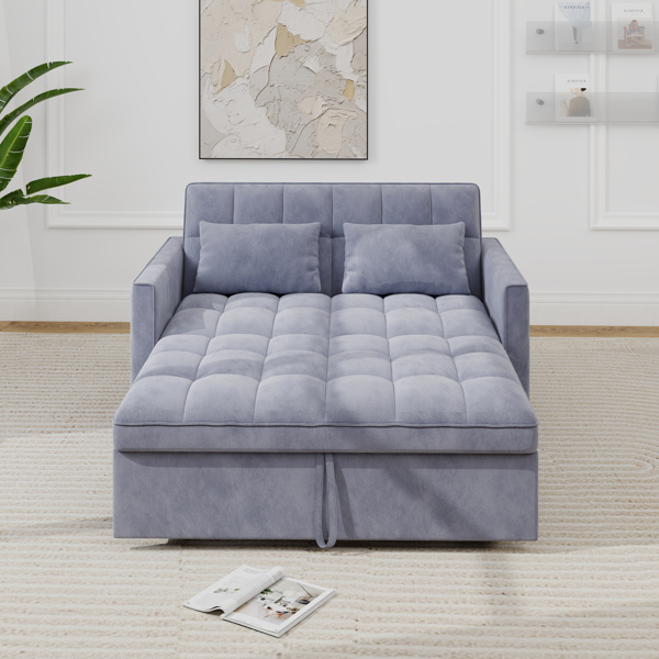 灯芯绒双人沙发床，带拉出式床铺、2个靠枕及侧边储物袋-2