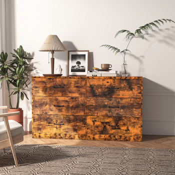 复古木 刨花板+无纺布 贴三胺 134*40*67cm 双排3层6抽 抽屉柜 饰面布抽柜