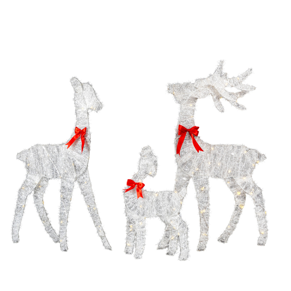 3pcs 2.4FT  白色葱丝 2D 家庭麋鹿 110L暖白光皮线灯 绕线 圣诞灯饰麋鹿 4.5V 3.6W-14