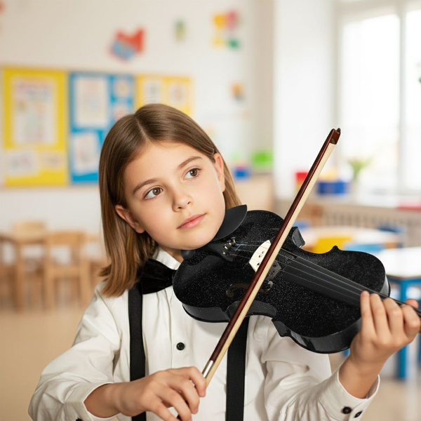 4/4 黑色声学小提琴+盒+弓子+松香-16