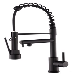 带下拉式喷雾器的厨房水龙头，单把手2功能不锈钢弹簧颈，单孔安装，适用于住宅、商业、房车、酒吧等，哑光黑色【周末不发货，TK/TEMU订单仅支持自提】