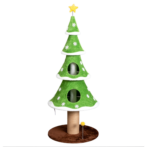 60*60*150CM 雪花四层圣诞躲藏猫树 草绿色带白边 猫爬架 宠物节日用品-15