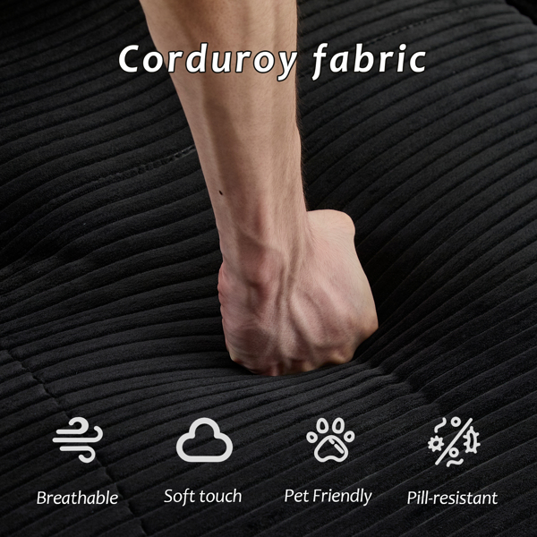 现代记忆泡沫压缩沙发、客厅2座大型分段沙发、宠物友好型云模块化分段沙发、灯芯绒面料、超深沙发座、无需组装、黑色-4