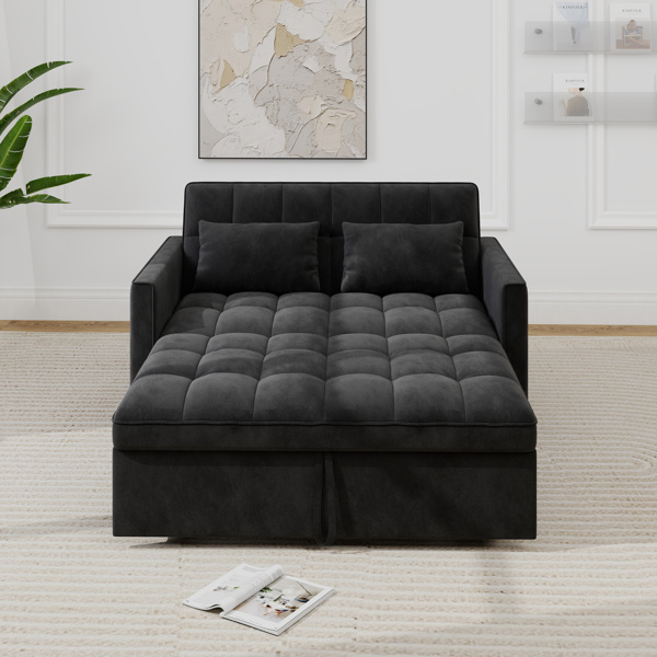 灯芯绒双人沙发床，带拉出式床铺、2个靠枕及侧边储物袋-2