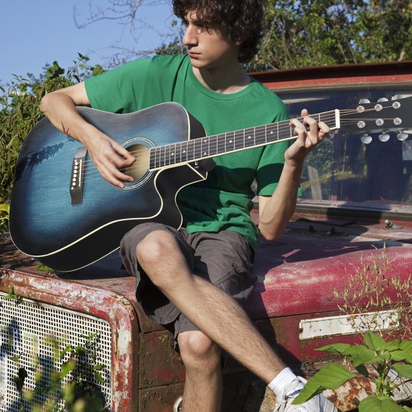 【禁售Amazon】KMA101 41in 缺角 椴木 带音箱 民谣吉他 擦色蓝色-6