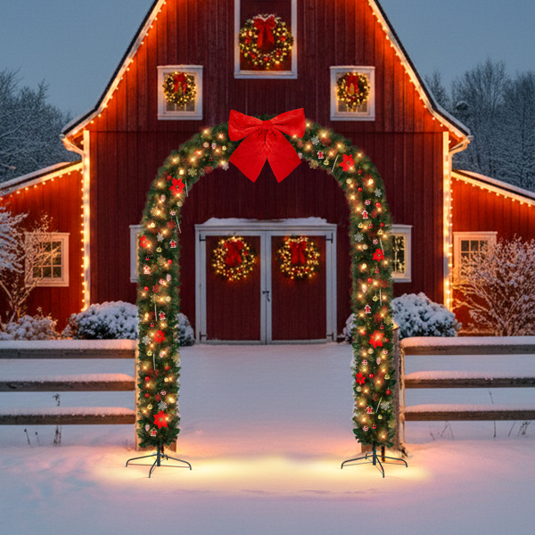 240*40*265cm   绿色PVC 弧形拱门 1650枝头 DIY 带350LED暖白灯串 带配饰 圣诞PVC拱门 30V 6W 美规-4