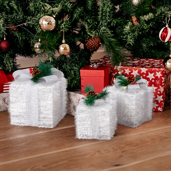 3pcs  7.3in-5.5in-4.7in 白色礼物盒 彩灯  葱布 电池盒 圣诞灯饰礼盒 英国-15