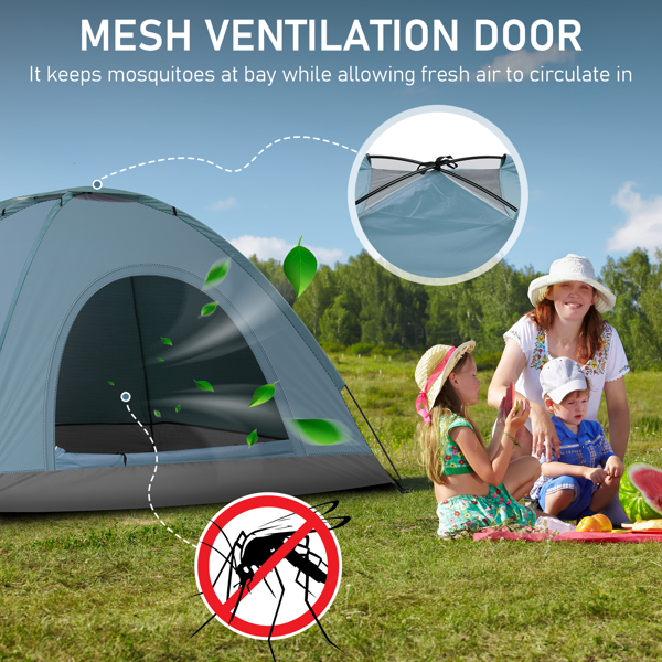 3-4人 蓝色 手搭便携 露营帐篷 银胶布 玻璃纤维杆 200*200*135cm-7