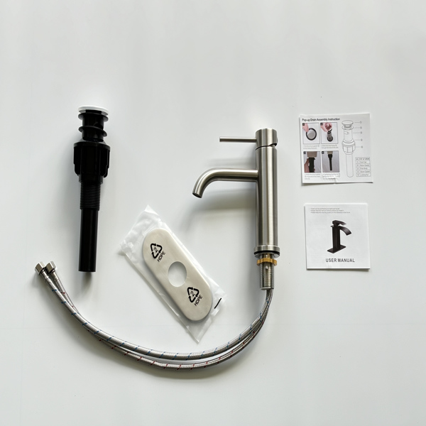 单柄浴室水龙头卫生间水龙头不锈钢单孔T10，拉丝镍【周末不发货，TK/TEMU订单仅支持自提】-4