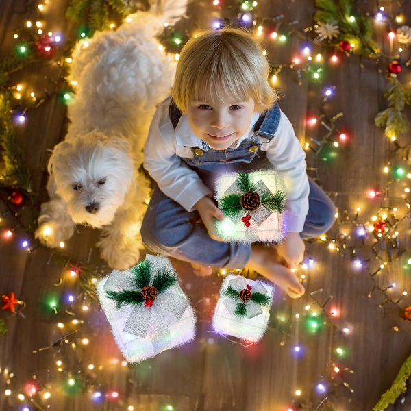 3pcs  7.3in-5.5in-4.7in 白色礼物盒 彩灯  葱布 电池盒 圣诞灯饰礼盒 英国-17