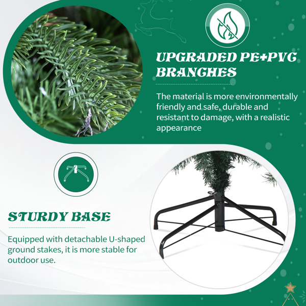 7.5ft  绿色  带红色系配饰 树裙 圣诞树 DIY 400LED暖白八模式 带遥控 950枝头 自动树 PE+PVC 圣诞树 30V 6W 美规-6