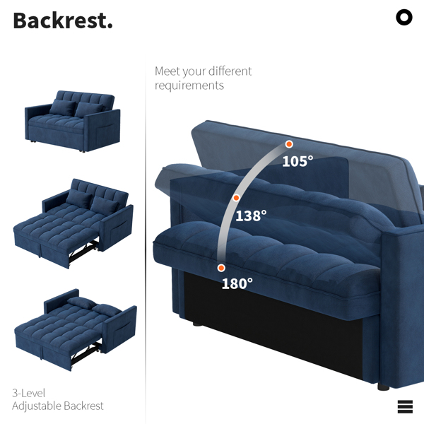 灯芯绒双人沙发床，带拉出式床铺、2个靠枕及侧边储物袋-5