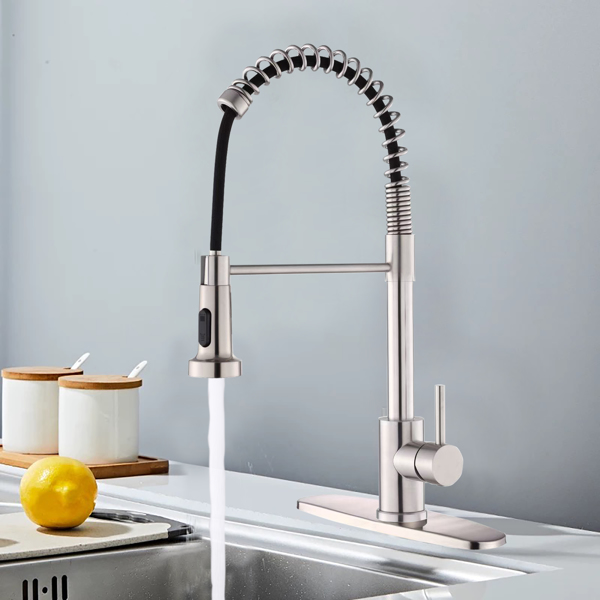 带下拉式喷雾器的厨房水龙头，适用于农舍露营者洗衣设施的1孔或3孔水龙头，Rv湿吧水槽，不锈钢，拉丝镍【周末不发货，TK/TEMU订单仅支持自提】-2