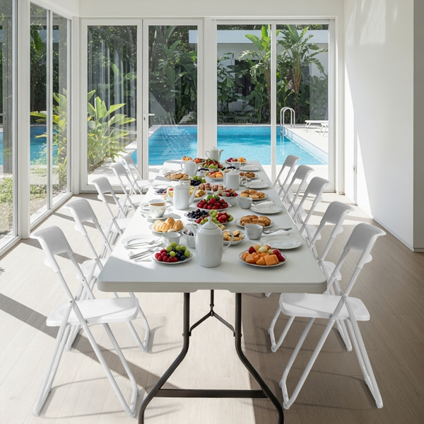 10pcs 白色 铁框架 庭院塑料折叠椅-3