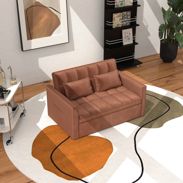 灯芯绒双人沙发床，带拉出式床铺、2个靠枕及侧边储物袋-8