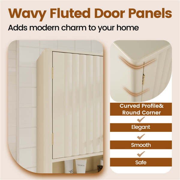 米色凹槽壁柜（21.5英寸x7.5英寸x24英寸）-位于卫生间上方，带2门开放式架子，3位可调节架子-8