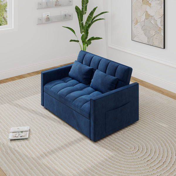 灯芯绒双人沙发床，带拉出式床铺、2个靠枕及侧边储物袋-9