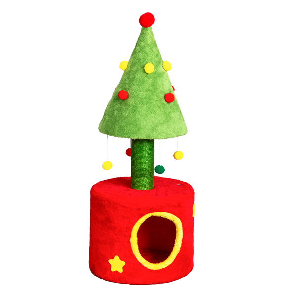 30*30*77CM 松果树躲藏屋 红绿色 小型猫爬架 宠物节日用品-9
