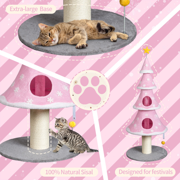 60*60*150CM 雪花四层圣诞躲藏猫树 粉红色带白边 猫爬架 宠物节日用品-3