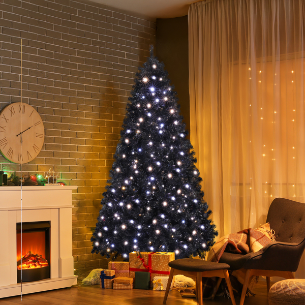 7.5ft  黑色  圣诞树  400LED冷白加暖白灯11模式 带遥控 1350枝头 自动树 PVC 圣诞树 30V 6W 美规-4