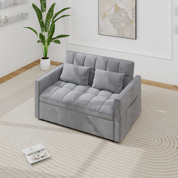 灯芯绒双人沙发床，带拉出式床铺、2个靠枕及侧边储物袋-10