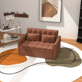 灯芯绒双人沙发床，带拉出式床铺、2个靠枕及侧边储物袋