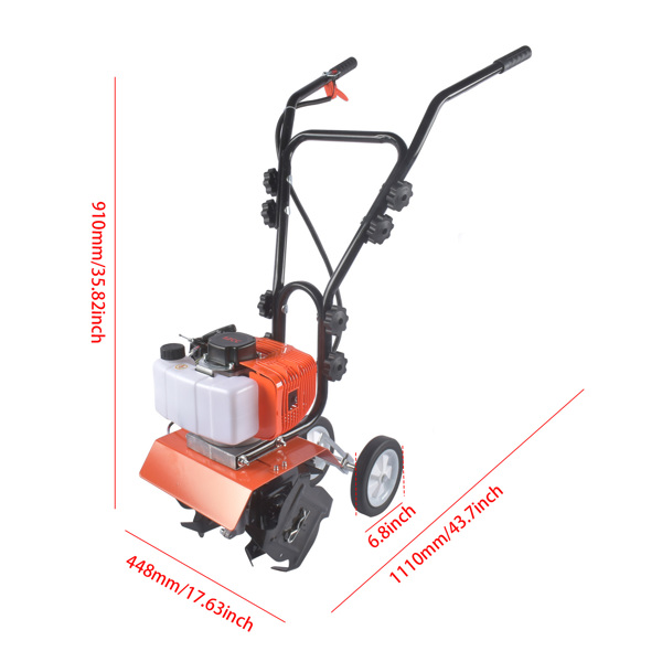 A1-2冲程52cc汽油微耕机 52CC 2-Stroke Gas Powered Tiller Cultivator with 4 Adjustable Front Tines, Handheld Rototiller for Lawn, Garden and Soil Cultivation-2