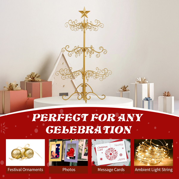 3ft  金色  铁艺圣诞树  顶部带星星  不含配饰 PVC 圣诞树-8