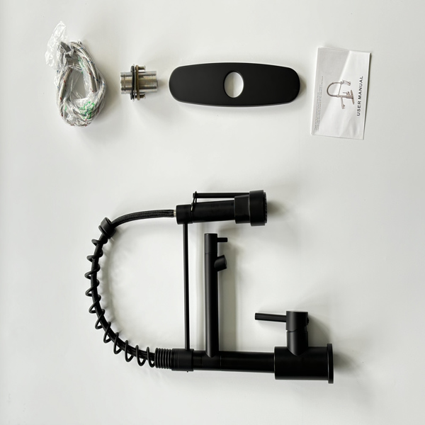 带下拉式喷雾器的厨房水龙头，单把手2功能不锈钢弹簧颈，单孔安装，适用于住宅、商业、房车、酒吧等，哑光黑色【周末不发货，TK/TEMU订单仅支持自提】-6