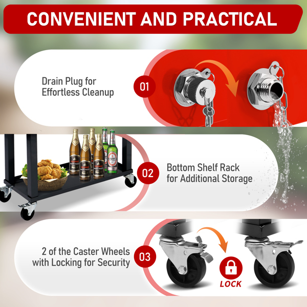 80qt 红色箱体 黑色脚管 冷冻保温推车 91*87*48cm 长方形 铁喷塑 带排水管-8