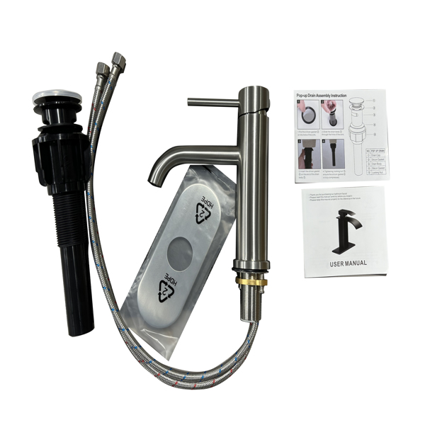 单柄浴室水龙头卫生间水龙头不锈钢单孔T10，拉丝镍【周末不发货，TK/TEMU订单仅支持自提】-5