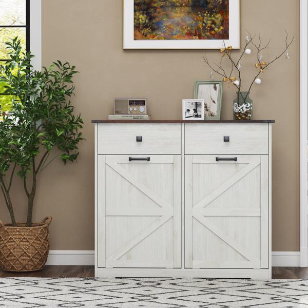 农舍双倾斜式垃圾柜，适用于 20 加仑垃圾桶，独立式回收柜，带隐藏式抽屉，谷仓门式洗衣分类柜，厨房倾斜式垃圾柜（升级款，底部和台面做了升级，图片需要更换）-9