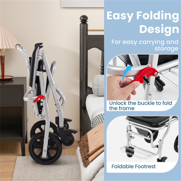 四合一坐便椅（330磅）：床边/淋浴/抬高式马桶座，10英寸轮子，可折叠，防锈铝，适合老年人-7