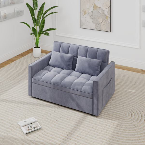 灯芯绒双人沙发床，带拉出式床铺、2个靠枕及侧边储物袋-10