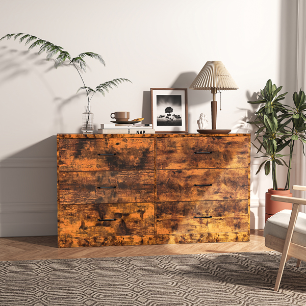 复古木 刨花板+无纺布 贴三胺 134*40*67cm 双排3层6抽 抽屉柜 饰面布抽柜-2