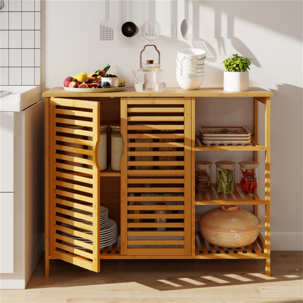 39.5“x14”x31.5“竹质浴室柜（天然）-封闭式橱柜+开放式架子，可存放大量洗漱用品/毛巾-8