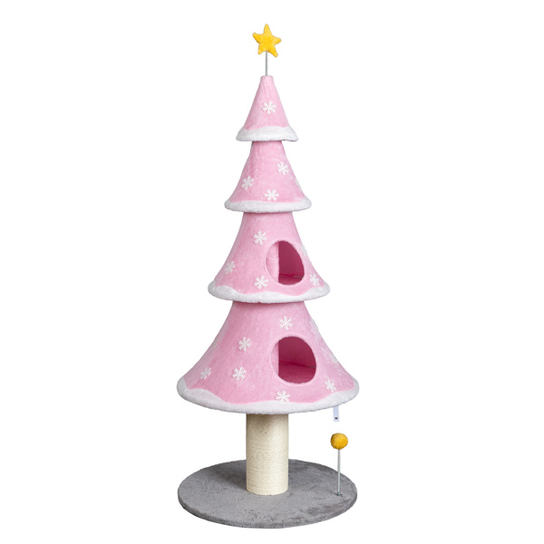 60*60*150CM 雪花四层圣诞躲藏猫树 粉红色带白边 猫爬架 宠物节日用品-10