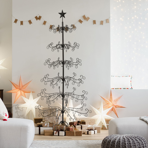 6ft  黑色  铁艺圣诞树  顶部带星星  不含配饰 PVC 圣诞树-2