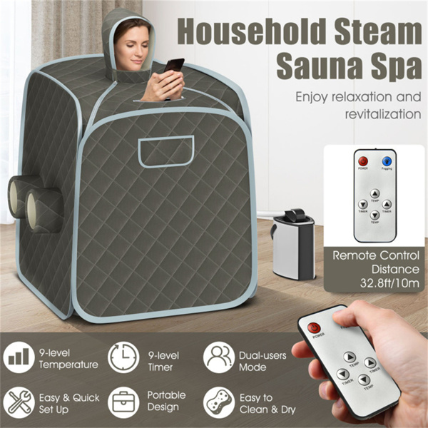 2人800W便携式桑拿帐篷（灰色）-9个温度水平（最高129°F）+15-90min定时器，3L蒸笼（防爆盖）-11