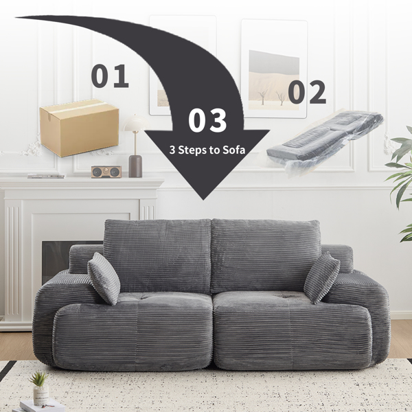 现代记忆泡沫压缩沙发、客厅2座大型分段沙发、宠物友好型云模块化分段沙发、灯芯绒面料、超深沙发座、无需组装、灰色-6