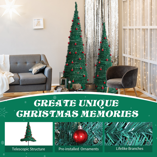 2pcs 6ft 5ft 绿色 伸缩款 PVC 带红球配饰 圣诞树-12
